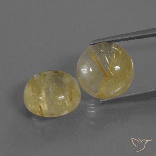 10.74 ctw Golden Rutile Quartz Gemstones, Rutile Quartz Gems in Round Cabochon Shape for Sale.