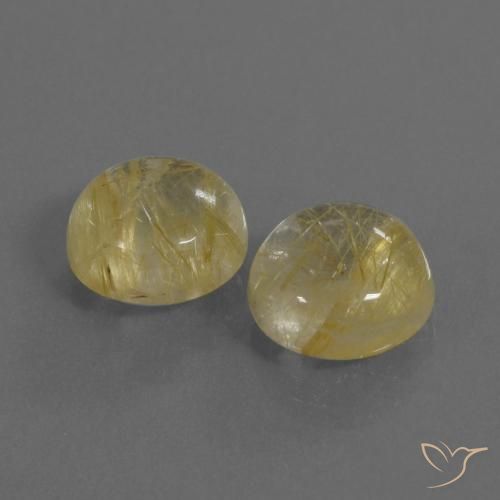 10.74 ctw Golden Rutile Quartz Stones, Natural Rutile Quartz in Round Cabochon Shape for Sale
