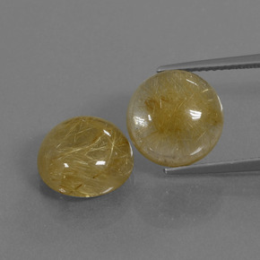 Earthy Yellow Rutile Quartz Gem - 5.4ct Round Cabochon (ID: 443219)