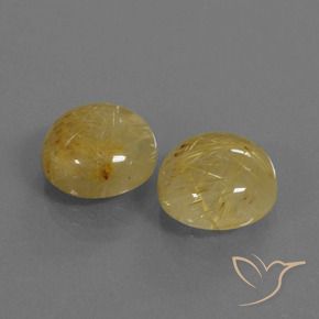 10.91 ctw Yellow Rutile Quartz Stones, Natural Rutile Quartz in Round Cabochon Shape for Sale