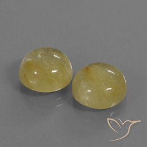 10.77 ctw Yellow Rutile Quartz Stones, Natural Rutile Quartz in Round Cabochon Shape for Sale