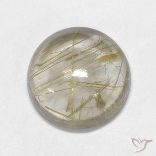5.19 ct Yellow Rutile Quartz Stone, Natural Rutile Quartz in Round Cabochon Shape for Sale