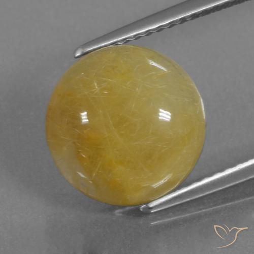 5.34 ct Golden Rutile Quartz Gemstone, Rutile Quartz Gem in Round Cabochon Shape for Sale.