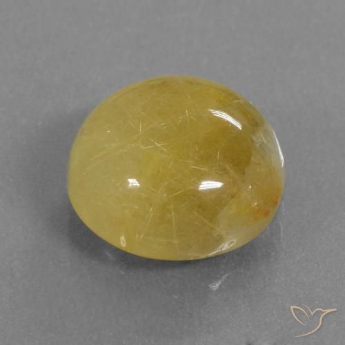5.34 ct Golden Rutile Quartz Stone, Natural Rutile Quartz in Round Cabochon Shape for Sale