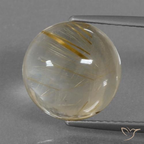 Very Light Golden-Brown Rutile Quartz Gem - 4.5ct Round Cabochon (ID: 443289)