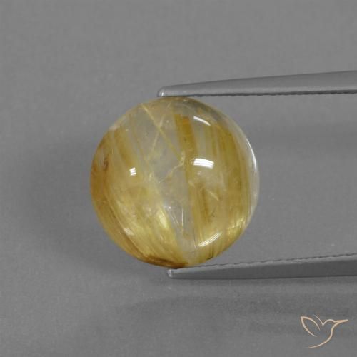 Golden-Yellow Rutile Quartz Gem - 4.4ct Round Cabochon (ID: 443319)