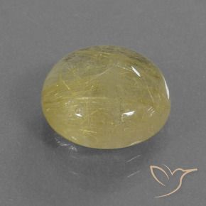 4.74 ct Yellow Rutile Quartz Stone, Natural Rutile Quartz in Round Cabochon Shape for Sale