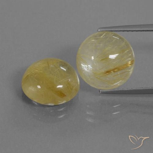 Par de Cuarzo Rutilado Circular a juego de 11mm - Peso 8,61 ct en total / promedio. 4,31 ct cada uno, piedra preciosa natural No tratado, color Amarillo pálido con claridad Transparente, dureza Mohs 7 Adecuado para joyas de uso diario, Photo A