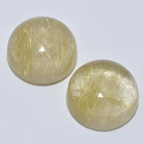 Earthy Yellow Rutile Quartz Gem - 5.6ct Round Cabochon (ID: 443386)