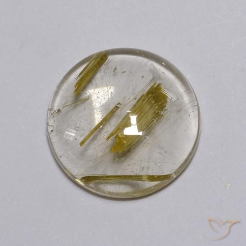 3.54 ct Yellow Rutile Quartz Stone, Natural Rutile Quartz in Round Cabochon Shape for Sale