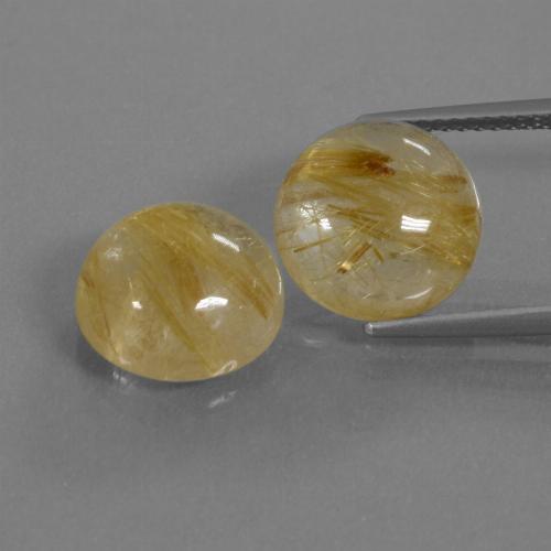 Earthy Yellow Rutile Quartz Gem - 5.3ct Round Cabochon (ID: 443453)