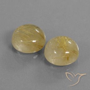 11.22 ctw Yellow Rutile Quartz Stones, Natural Rutile Quartz in Round Cabochon Shape for Sale