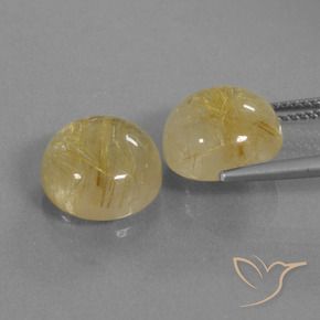 Rutile Quartz Gemstones in 11 mm (calibrated) Size for Sale, Rutile Quartz Stones in Dijon Yellow Color