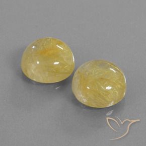 10.89 ctw Yellow Rutile Quartz Stones, Natural Rutile Quartz in Round Cabochon Shape for Sale