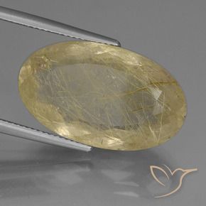 21.51 ct Yellow Rutile Quartz Stone, Natural Rutile Quartz in Oval Facet Shape for Sale