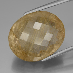 50.97 ct Golden Rutile Quartz Gemstone, Rutile Quartz Gem in Oval Checkerboard Shape for Sale.