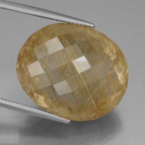 50.97 ct Golden Rutile Quartz Stone, Natural Rutile Quartz in Oval Checkerboard Shape for Sale