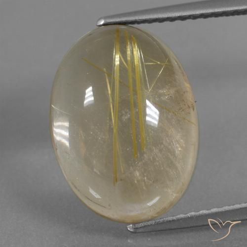 15,1 x 11mm gelber Rutilquarz im Oval-Cabochon Schliff aus Indien, Gewicht 8,09 ct, Garantiert echter Edelstein in Transparent Reinheit, 1 Stück Rutilquarz - die Farbe ist Erdiges Gelb, Mohs-Härte von 7 Geeignet für den täglichen Gebrauch im Schmuck, Photo A
