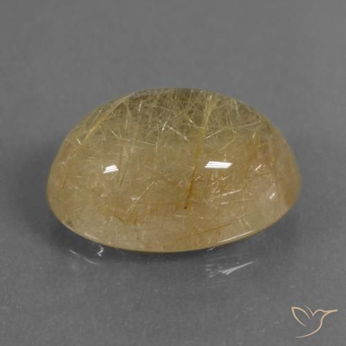8.11 ct Golden Rutile Quartz Stone, Natural Rutile Quartz in Oval Cabochon Shape for Sale