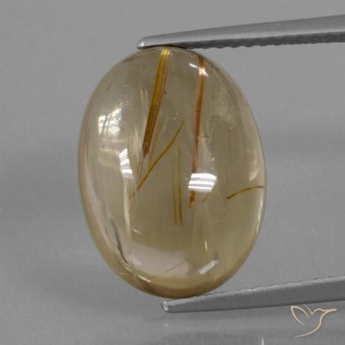 7.85 ct Golden Rutile Quartz Gemstone, Rutile Quartz Gem in Oval Cabochon Shape for Sale.