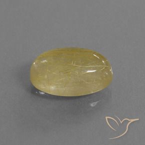 3.91 ct Yellow Rutile Quartz Stone, Natural Rutile Quartz in Oval Cabochon Shape for Sale
