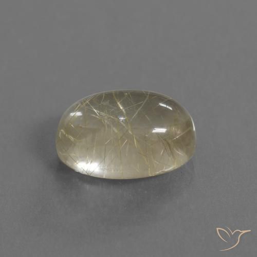 5.41 ct Yellow Rutile Quartz Stone, Natural Rutile Quartz in Oval Cabochon Shape for Sale