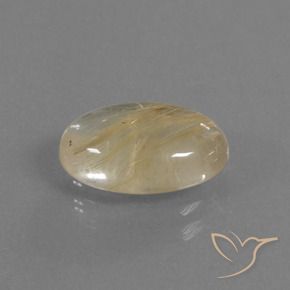 3.25 ct Yellow Rutile Quartz Stone, Natural Rutile Quartz in Oval Cabochon Shape for Sale