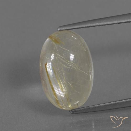 4.11 ct Yellow Rutile Quartz Gemstone, Rutile Quartz Gem in Oval Cabochon Shape for Sale.