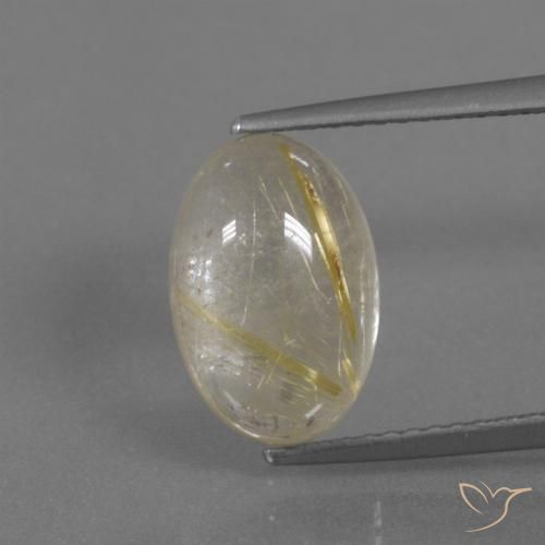 3.92 ct Yellow Rutile Quartz Gemstone, Rutile Quartz Gem in Oval Cabochon Shape for Sale.