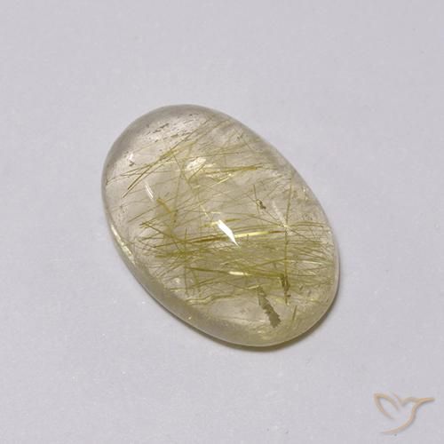 4.97 ct Yellow Rutile Quartz Stone, Natural Rutile Quartz in Oval Cabochon Shape for Sale
