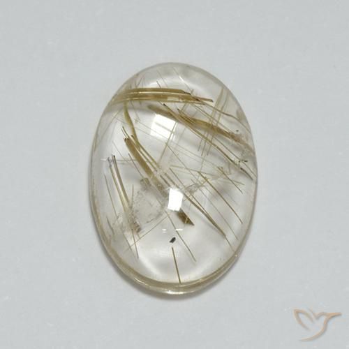 Светло-желтый Рутиловый Кварц Камень - 3.8ct Овал Кабошон (ID: 446637)
