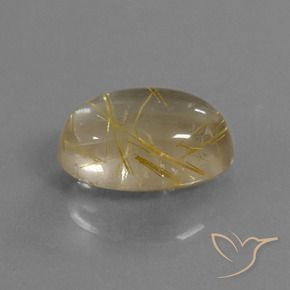 5.58 ct Golden Rutile Quartz Stone, Natural Rutile Quartz in Oval Cabochon Shape for Sale