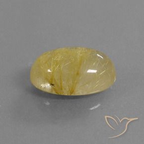 5.06 ct Golden Rutile Quartz Stone, Natural Rutile Quartz in Oval Cabochon Shape for Sale