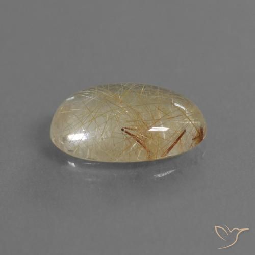 4.09 ct Golden Rutile Quartz Stone, Natural Rutile Quartz in Oval Cabochon Shape for Sale