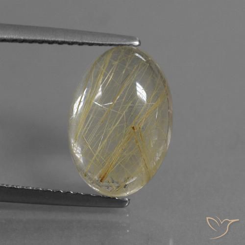 4.05 ct Golden Rutile Quartz Gemstone, Rutile Quartz Gem in Oval Cabochon Shape for Sale.