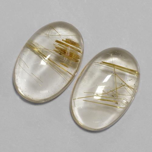 Very Light Golden-Brown Rutile Quartz Gem - 3.4ct Oval Cabochon (ID: 446678)