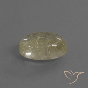 4.08 ct Yellow Rutile Quartz Stone, Natural Rutile Quartz in Oval Cabochon Shape for Sale