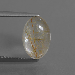Clear and Gold-Bronze Rutile Quartz Gem - 3.4ct Oval Cabochon (ID: 446711)