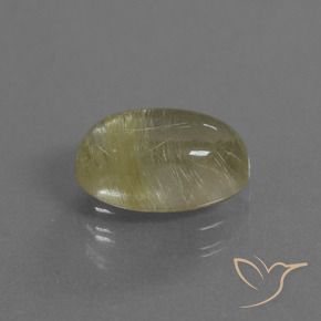 4.09 ct Yellow Rutile Quartz Stone, Natural Rutile Quartz in Oval Cabochon Shape for Sale