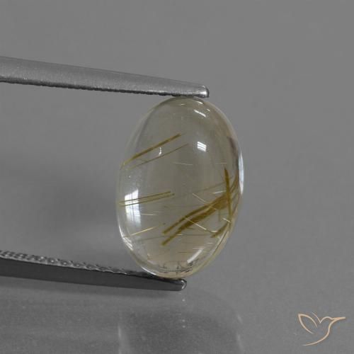 4.38 ct Golden Rutile Quartz Gemstone, Rutile Quartz Gem in Oval Cabochon Shape for Sale.