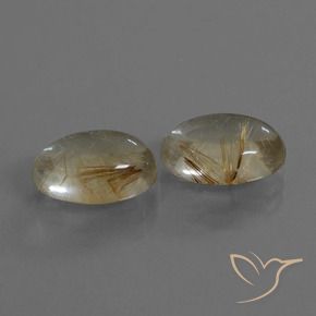 9.84 ctw Golden Rutile Quartz Stones, Natural Rutile Quartz in Oval Cabochon Shape for Sale