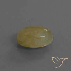 5.27 ct Yellow Rutile Quartz Stone, Natural Rutile Quartz in Oval Cabochon Shape for Sale