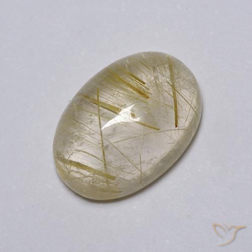 5.25 ct Golden Rutile Quartz Stone, Natural Rutile Quartz in Oval Cabochon Shape for Sale