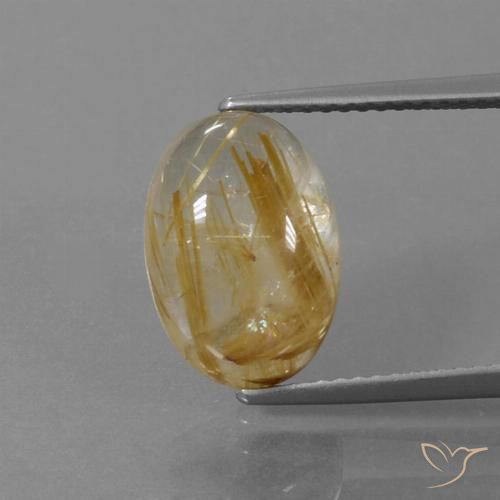 Very Light Golden-Brown Rutile Quartz Gem - 4.9ct Oval Cabochon (ID: 446756)