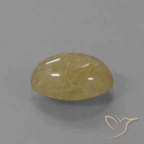 5.66 ct Yellow Rutile Quartz Stone, Natural Rutile Quartz in Oval Cabochon Shape for Sale
