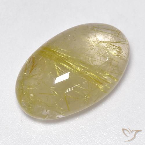 15.27 ct Yellow Rutile Quartz Stone, Natural Rutile Quartz in Oval Cabochon Shape for Sale