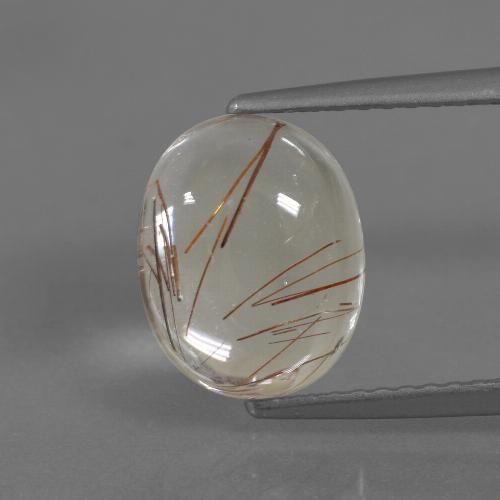 2.72ct Oval Cabochon White Rutile Quartz from India, Dimension 10.2 x 8.2mm, Natural untreated Gemstone, Transparent Clarity, 1 piece Rutile Quartz in Clear With Copper Color, Mohs Hardness of 7 suitable for daily wear jewelry, Photo A