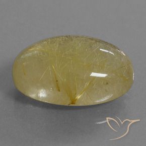 17.54 ct Yellow Rutile Quartz Stone, Natural Rutile Quartz in Oval Cabochon Shape for Sale