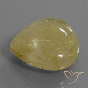 17.91 ct Yellow Rutile Quartz Stone, Natural Rutile Quartz in Pear Cabochon Shape for Sale
