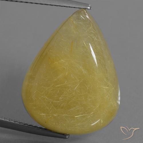 24.90ct Natural Light Yellow Rutile Quartz, Pear Shape, Translucent